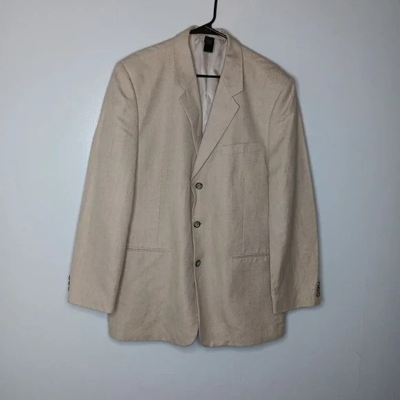 Claiborne Sport Coat Blazer 42R Tan Linen Single Breasted Jacket Old Money Yacht - Picture 2 of 10